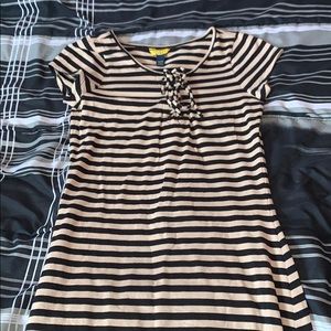 Beige and Black Striped Cotton Midi Dress